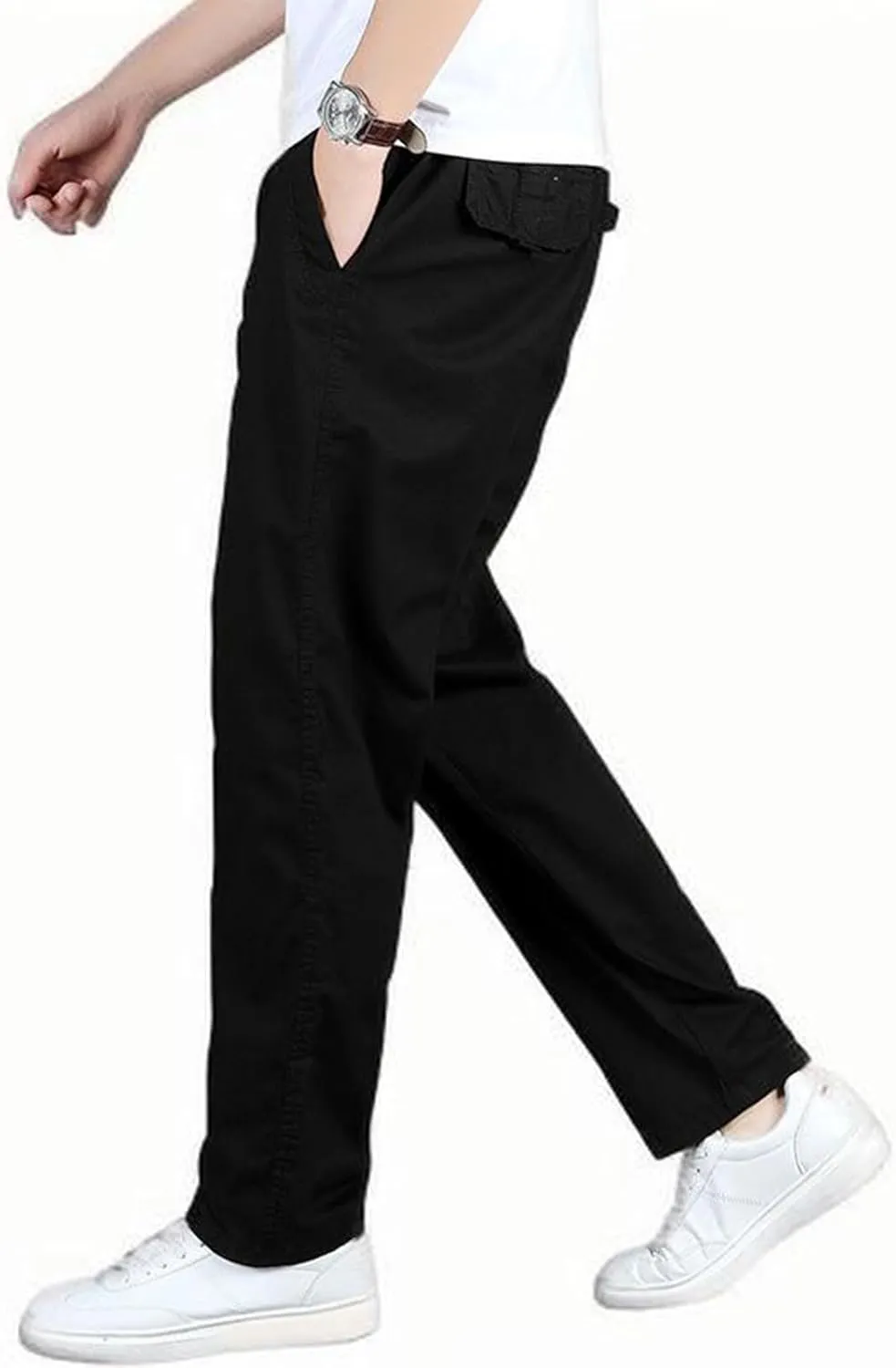 2025 Men's Casual Pants Loose Straight Leg Pants Elasticated Waist Cargo Pants