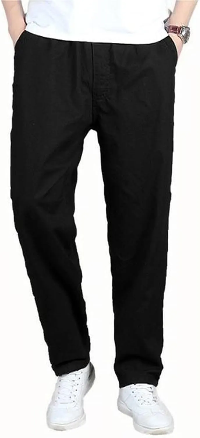 2025 Men's Casual Pants Loose Straight Leg Pants Elasticated Waist Cargo Pants