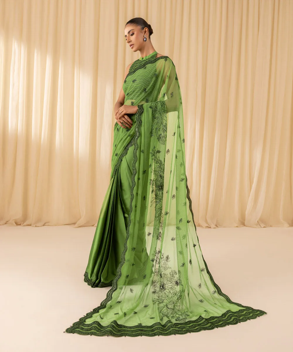3 Piece -  Embroidered Net Saree