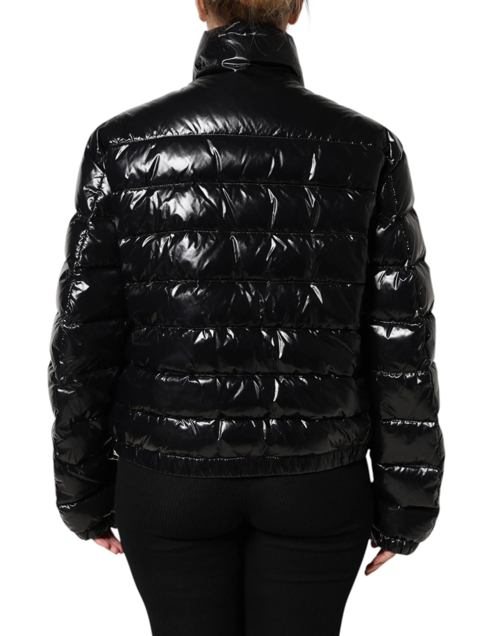 Black Logo Plaque Full Zip Puffer Jacket