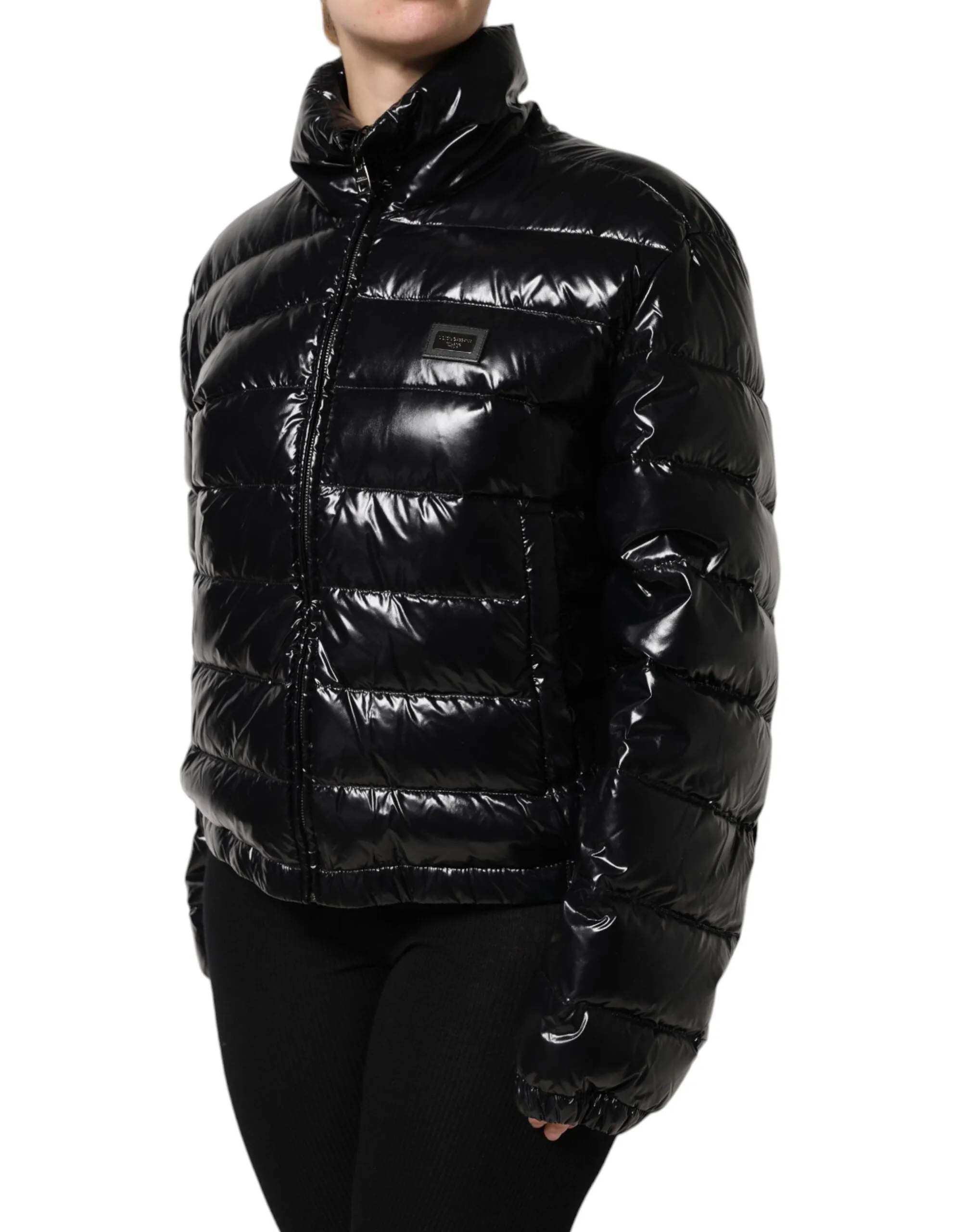 Black Logo Plaque Full Zip Puffer Jacket