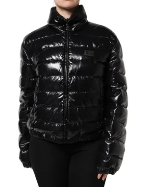 Black Logo Plaque Full Zip Puffer Jacket