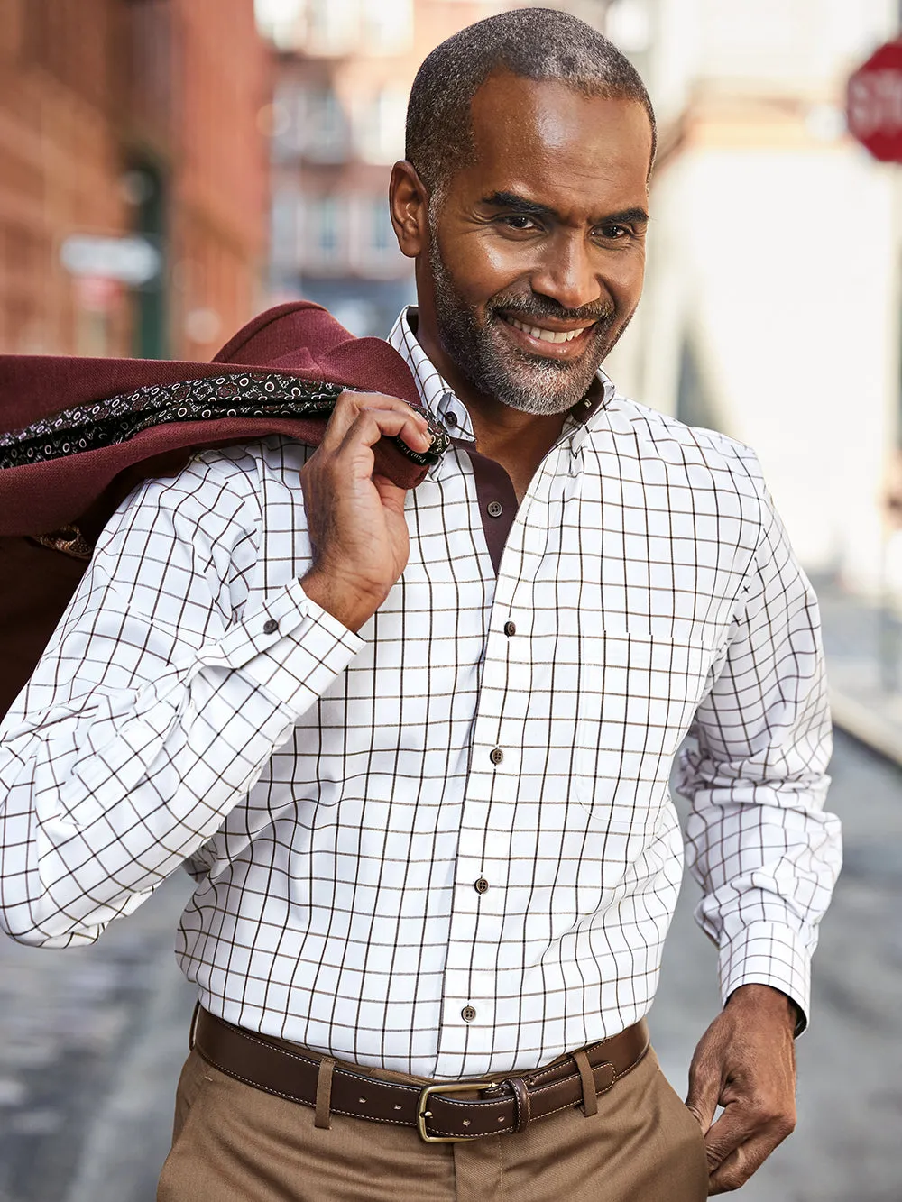 Comfort Stretch Non-iron Check Dress Shirt With Contrast Trim