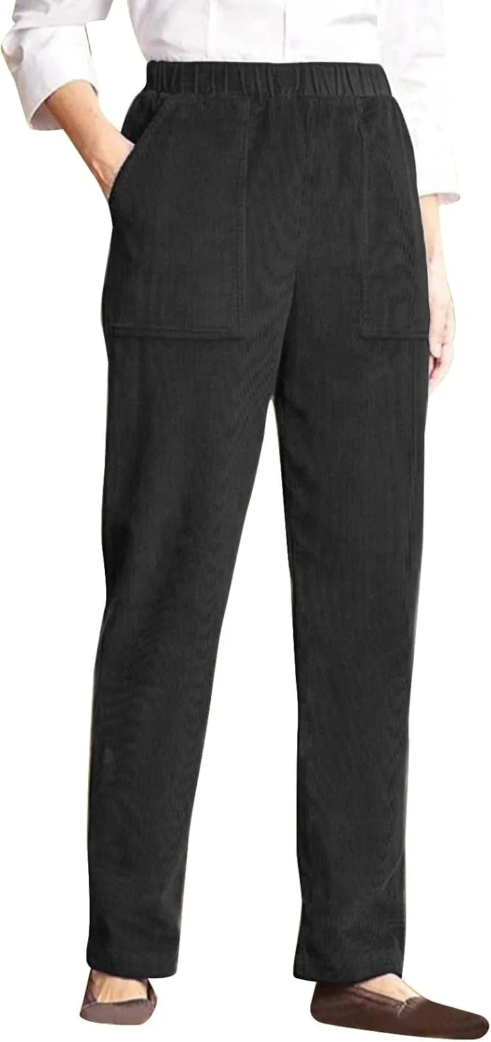 Corduroy Pants Women Casual Elastic High Waist Pants Straight Leg Fashion Pants Loose Fit Comfy Trousers with Pockets