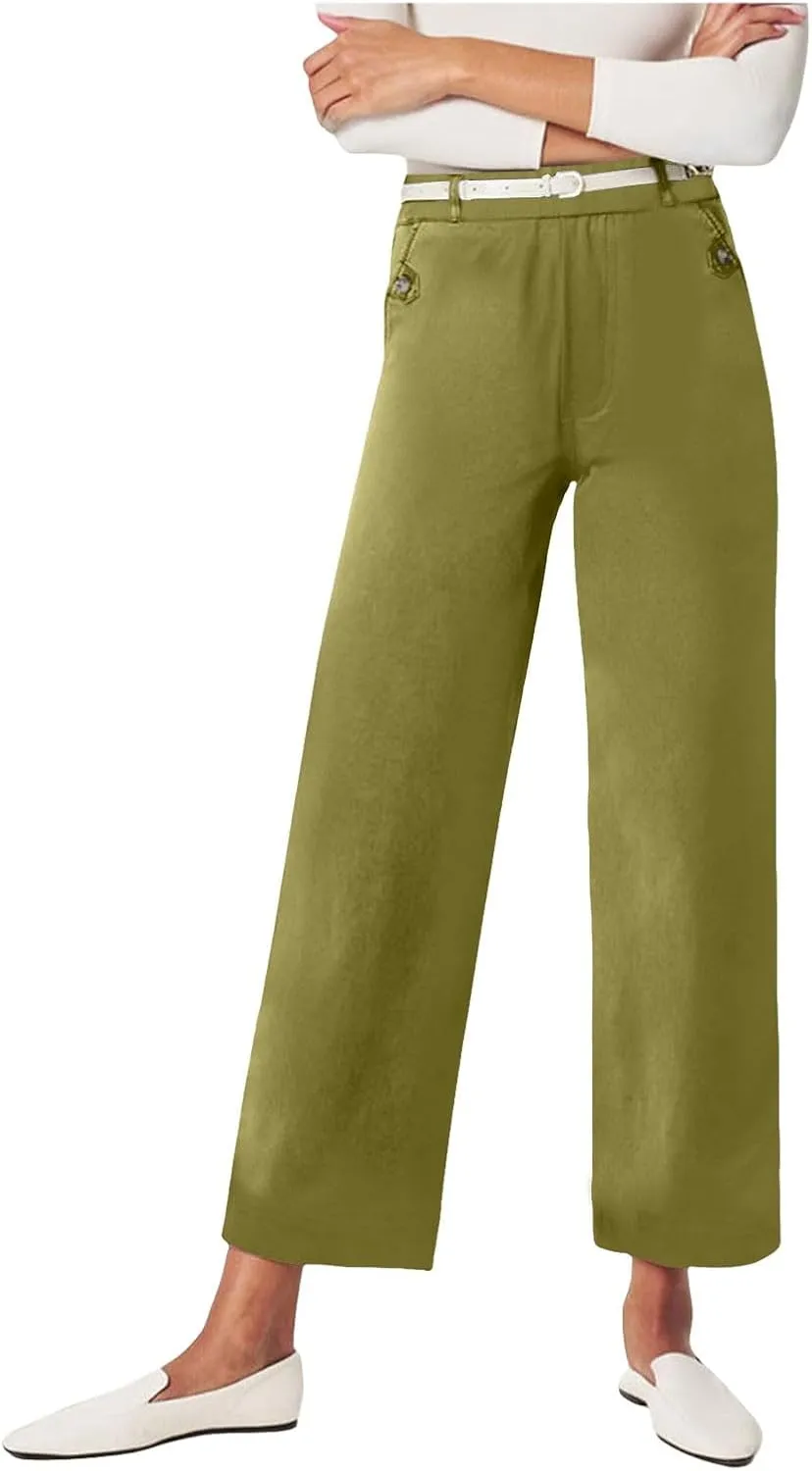 Corduroy Pleated Pants for Women Winter Twill Travel Thermal with Pockets Straight Leg Straight Leg