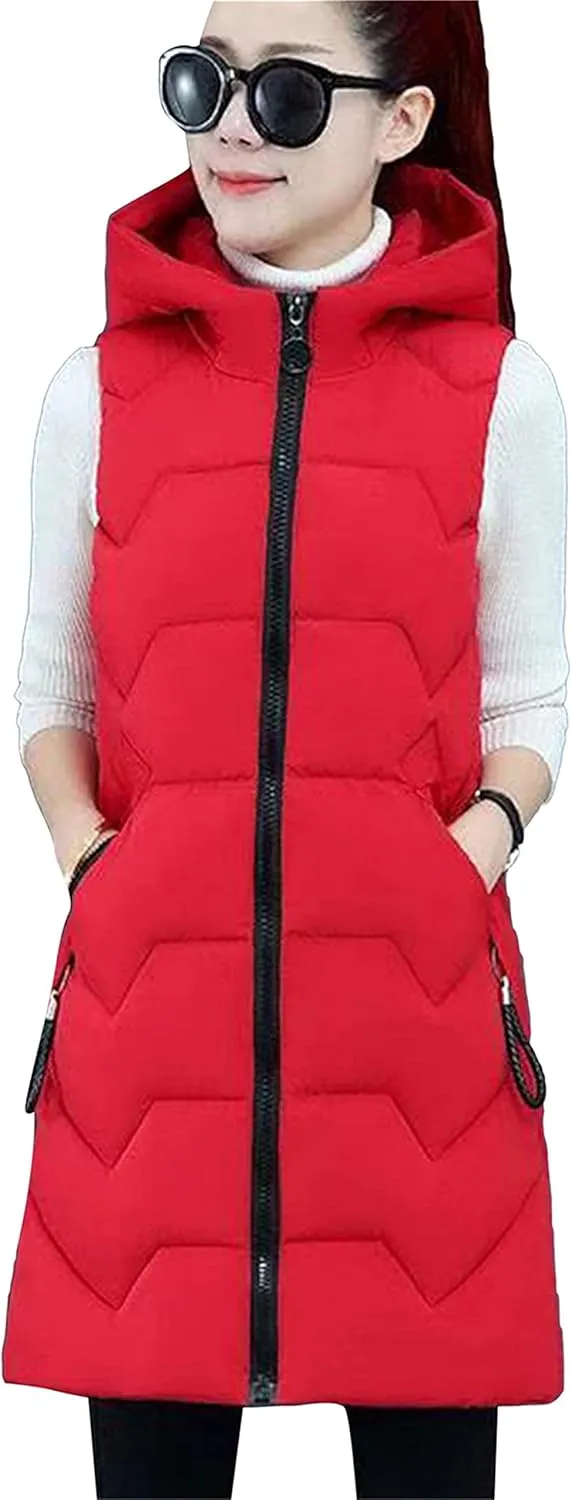 DIACACY Women's Fashion Down Vest Long Section Slim Vest Solid Color Zip Sleeveless Waist coats
