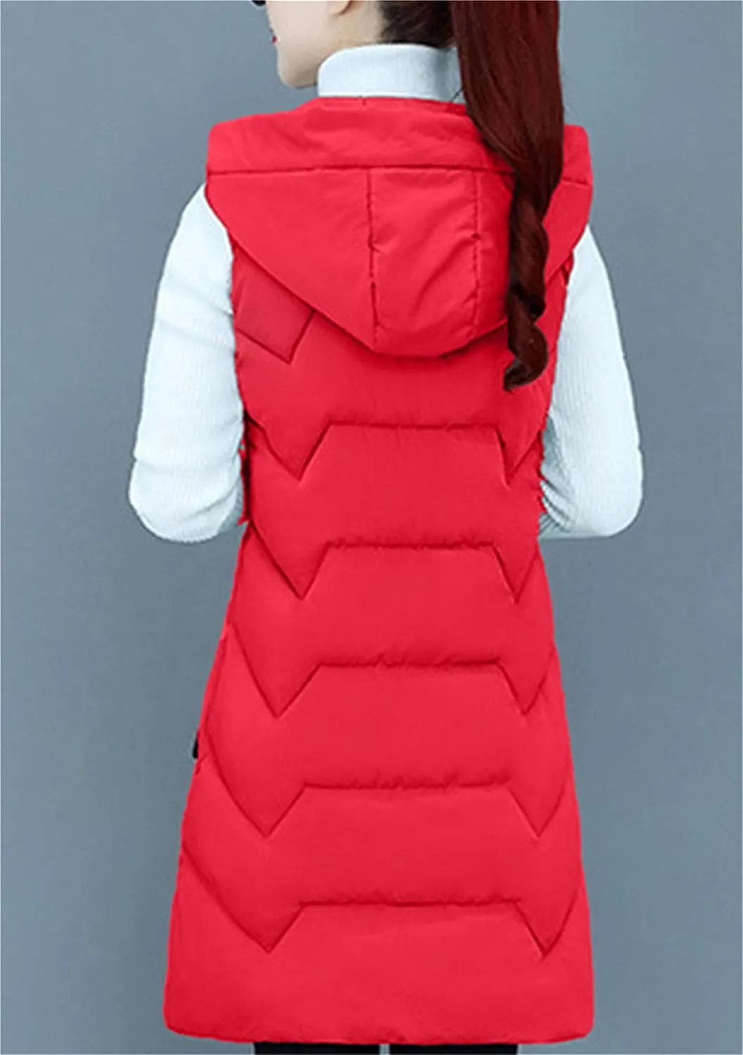 DIACACY Women's Fashion Down Vest Long Section Slim Vest Solid Color Zip Sleeveless Waist coats