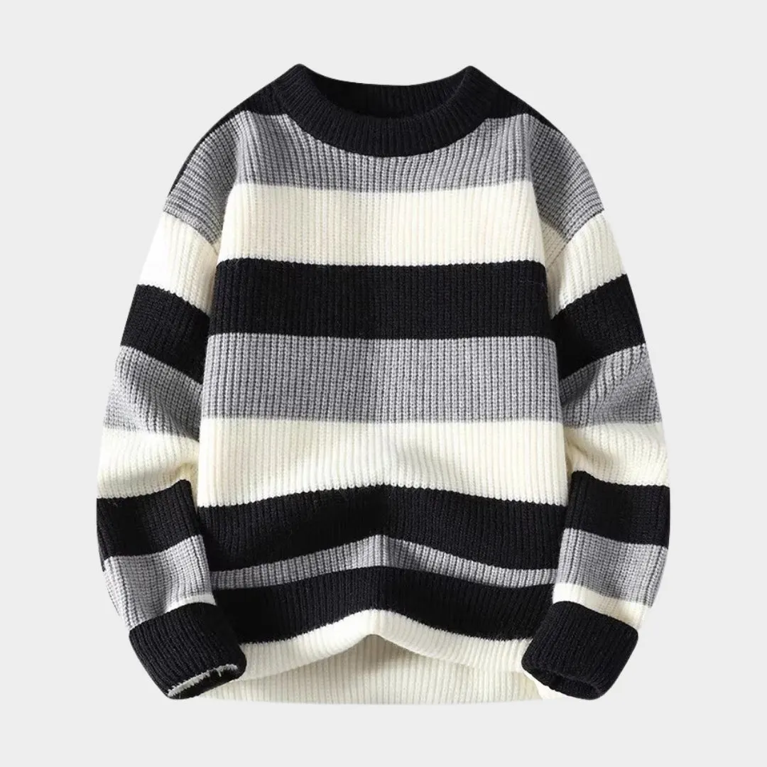 Men's Striped O-Neck Sweater - Casual Knitted Pullovers for Autumn Winter (Blue, Black, Brown)