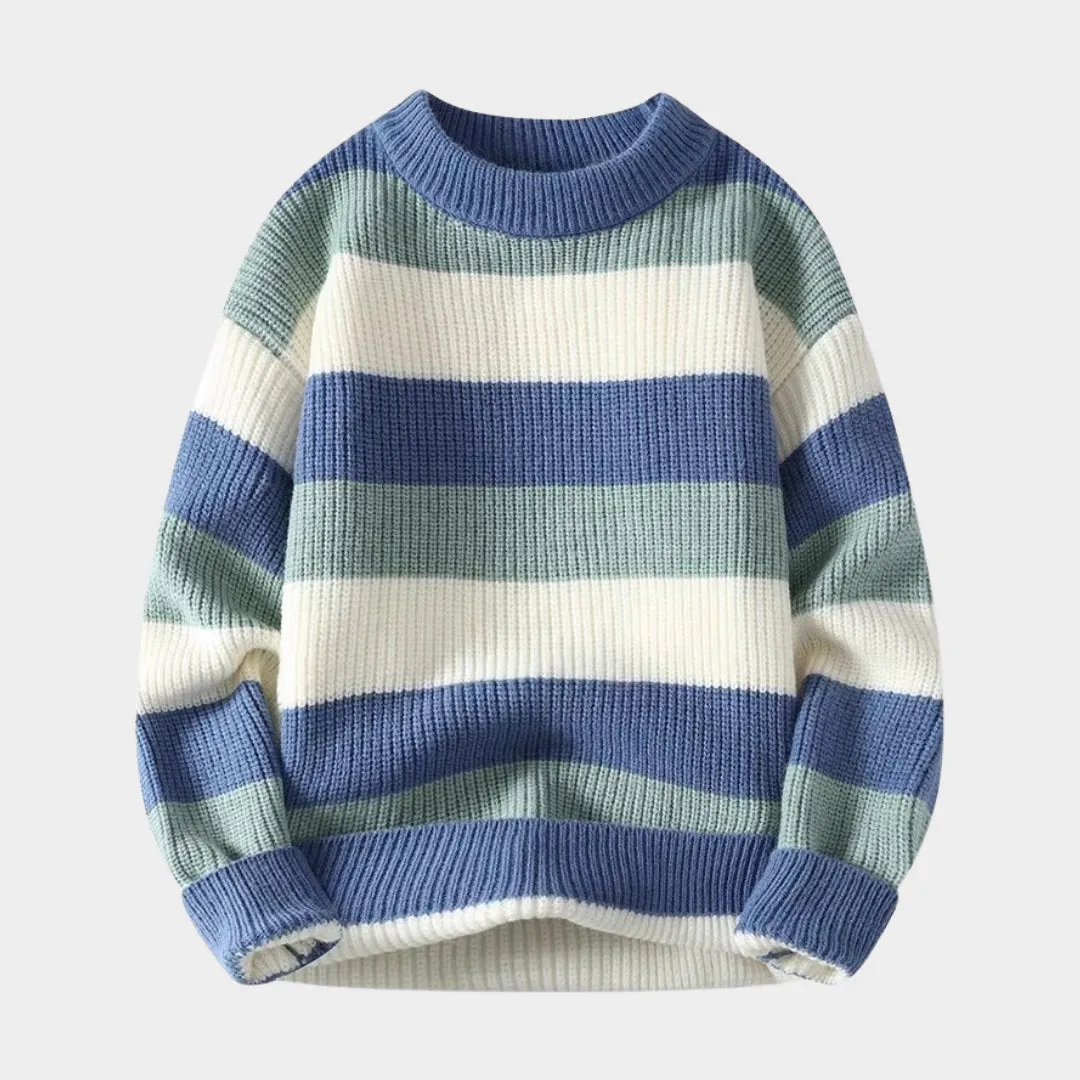 Men's Striped O-Neck Sweater - Casual Knitted Pullovers for Autumn Winter (Blue, Black, Brown)