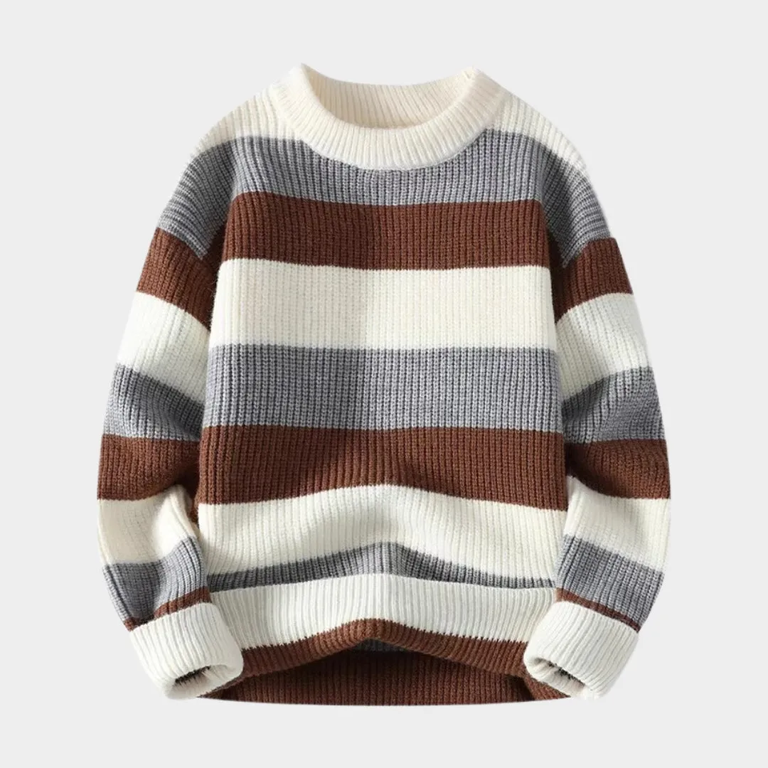 Men's Striped O-Neck Sweater - Casual Knitted Pullovers for Autumn Winter (Blue, Black, Brown)