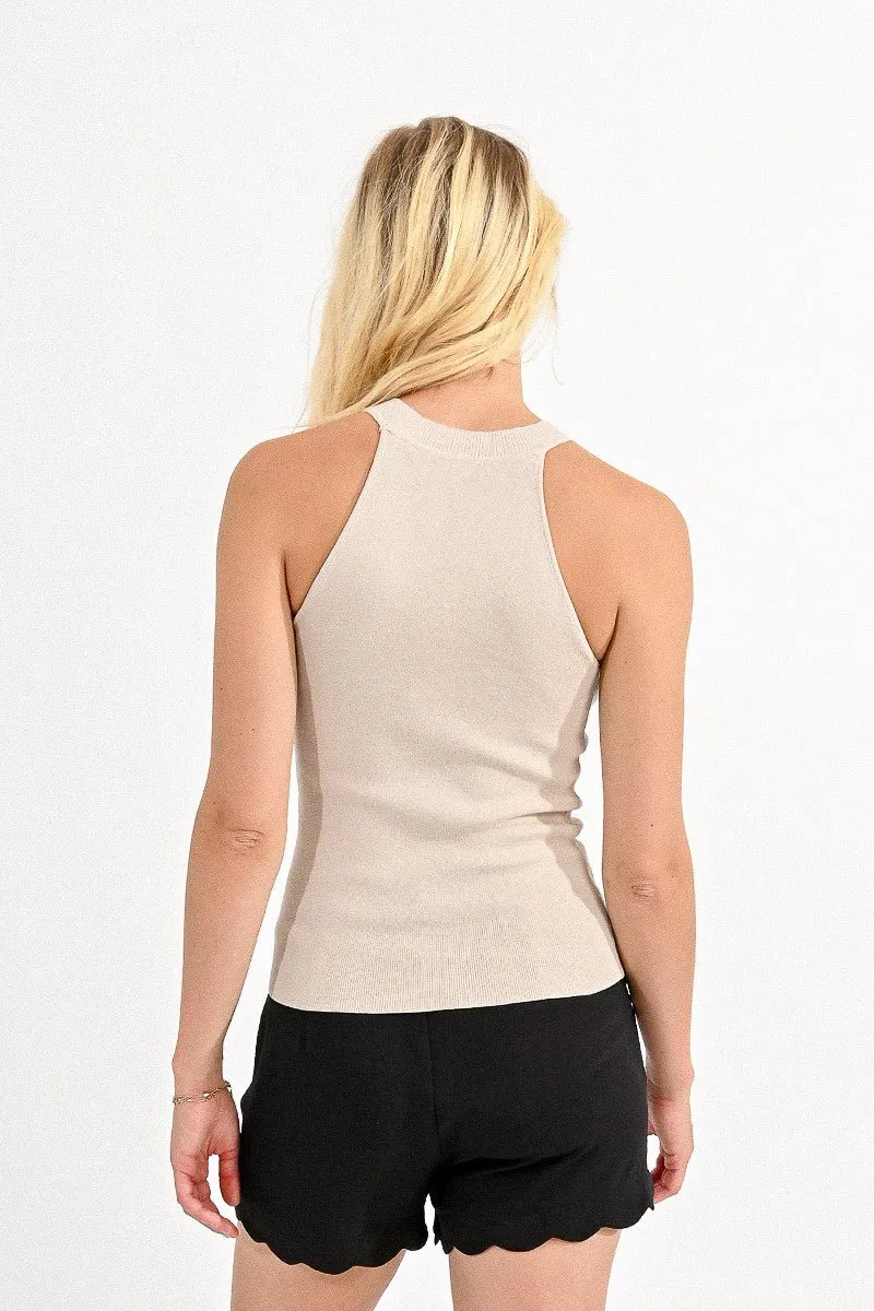 Molly Bracken Ribbed Tank Top in Beige