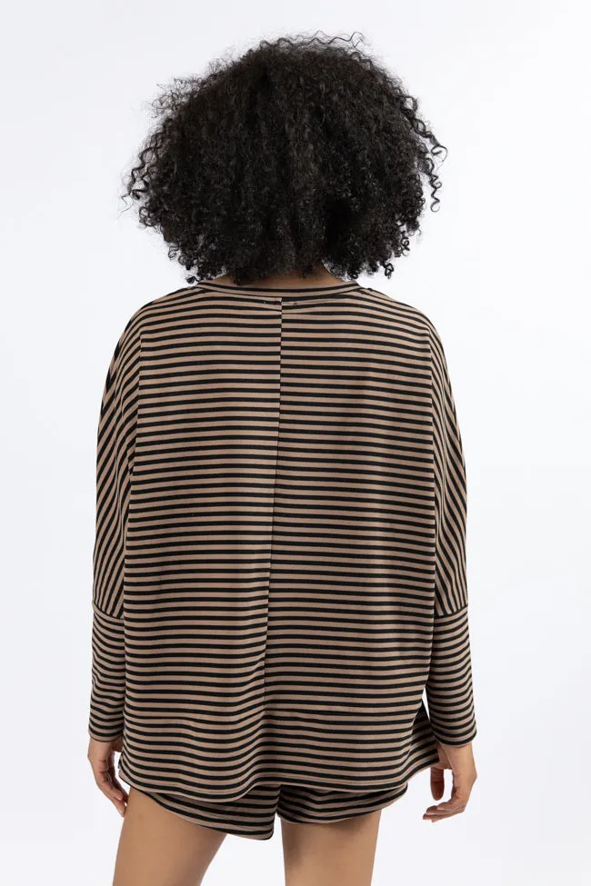 No Complaints Mocha and Black Striped Top FINAL SALE