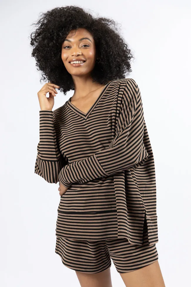 No Complaints Mocha and Black Striped Top FINAL SALE