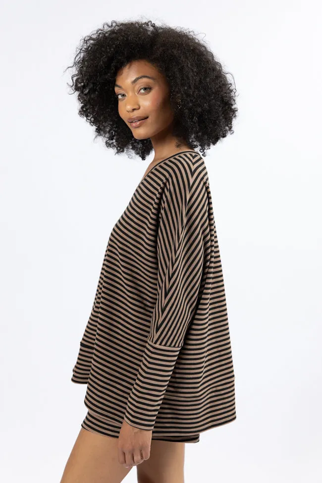 No Complaints Mocha and Black Striped Top FINAL SALE