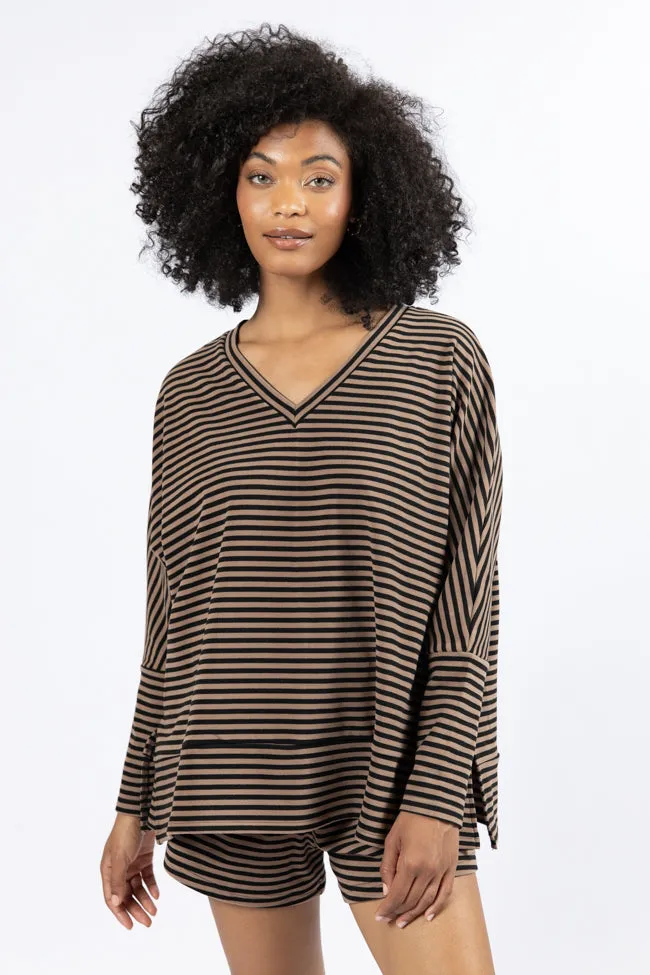 No Complaints Mocha and Black Striped Top FINAL SALE