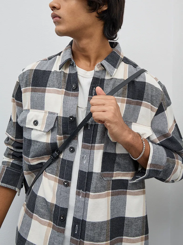 Nuon Charcoal Checkered Relaxed-Fit Cotton-Blend Shirt