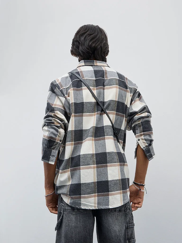 Nuon Charcoal Checkered Relaxed-Fit Cotton-Blend Shirt