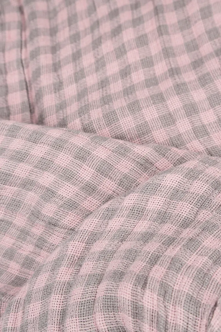 Pink Check Linen Dungaree Dress