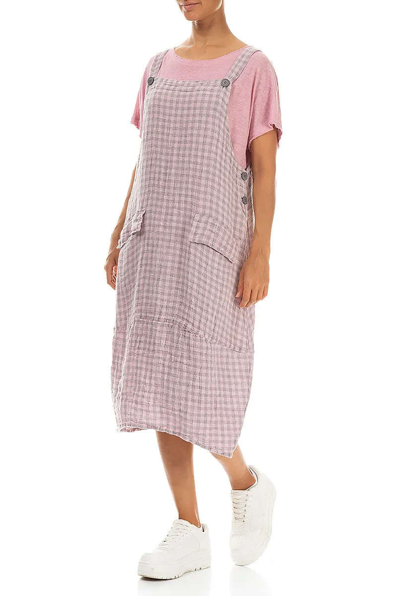Pink Check Linen Dungaree Dress