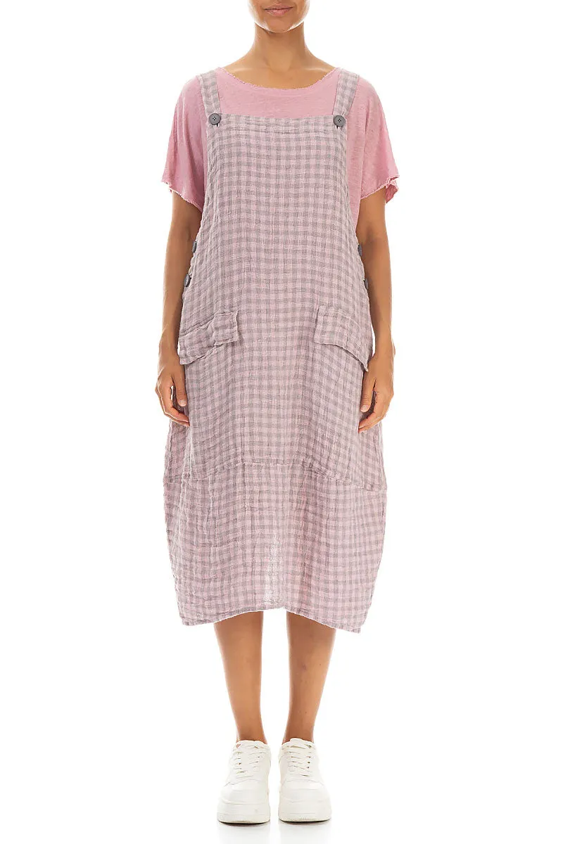 Pink Check Linen Dungaree Dress
