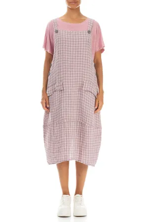 Pink Check Linen Dungaree Dress
