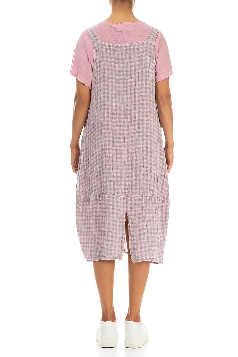 Pink Check Linen Dungaree Dress