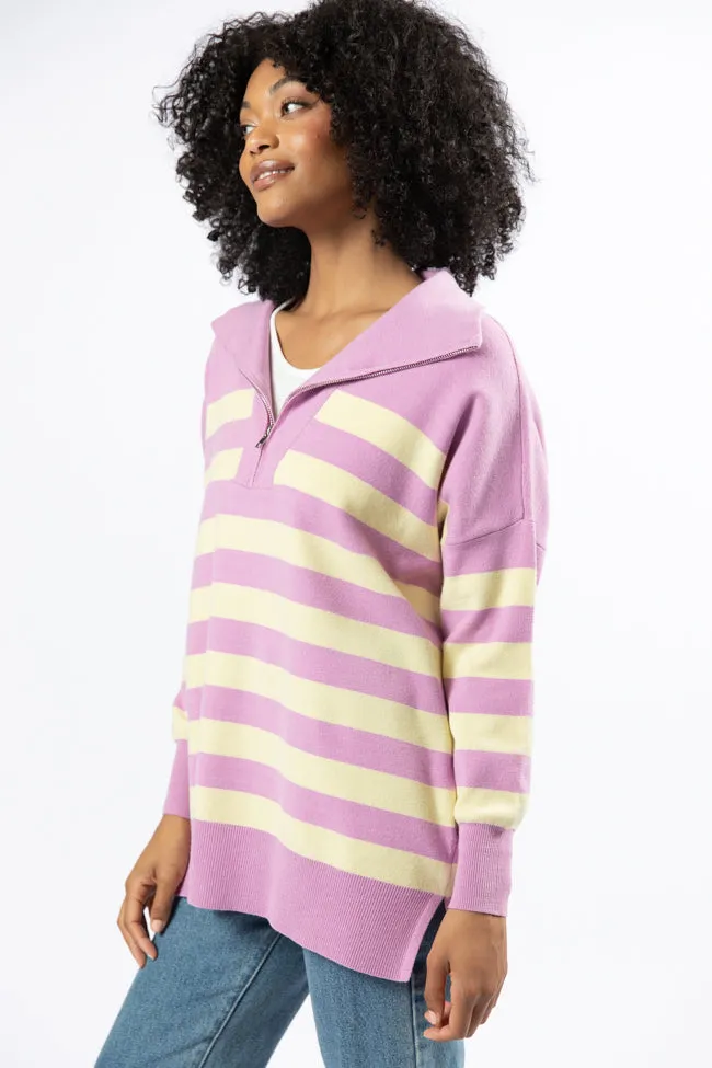 Pulling Heartstrings Purple And Yellow Striped Quarter Zip Pullover FINAL SALE