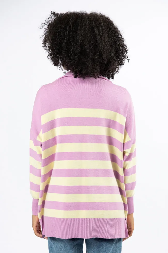 Pulling Heartstrings Purple And Yellow Striped Quarter Zip Pullover FINAL SALE