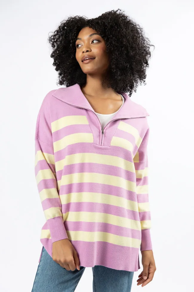 Pulling Heartstrings Purple And Yellow Striped Quarter Zip Pullover FINAL SALE