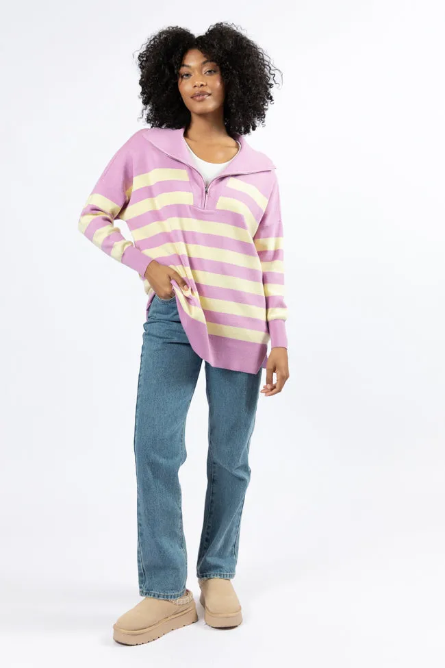 Pulling Heartstrings Purple And Yellow Striped Quarter Zip Pullover FINAL SALE