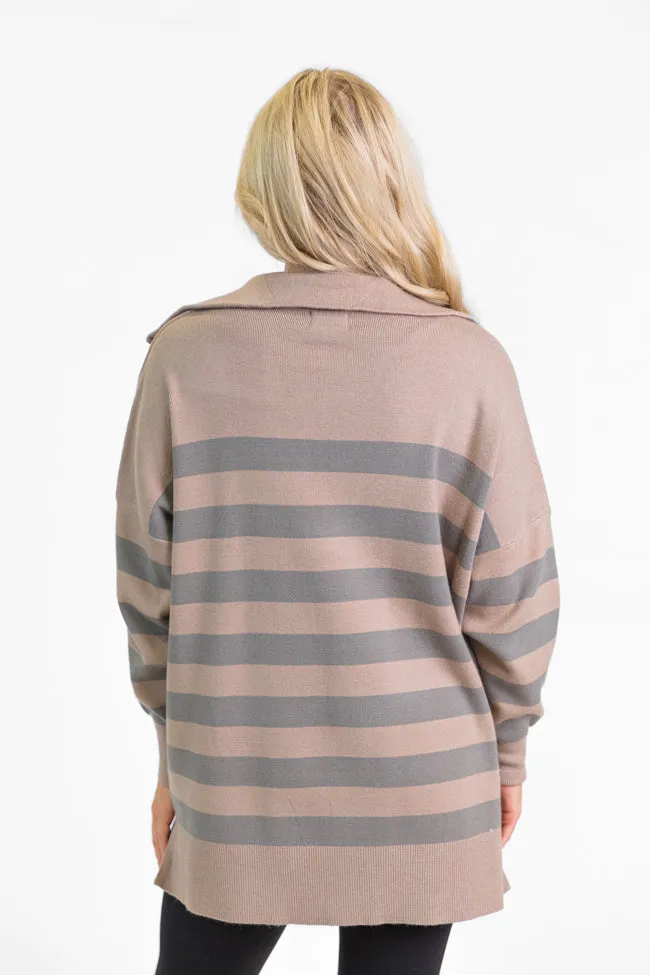 Pulling Heartstrings Taupe Striped Quarter Zip Pullover FINAL SALE