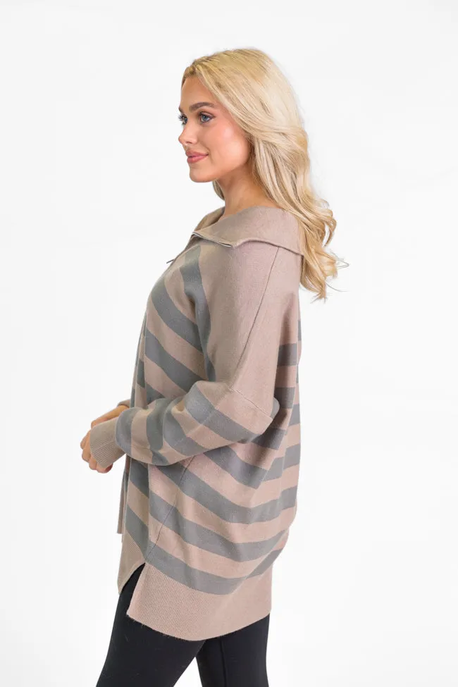 Pulling Heartstrings Taupe Striped Quarter Zip Pullover FINAL SALE