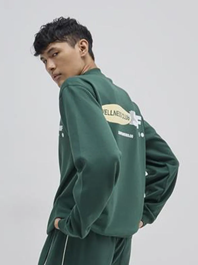 Studiofit Dark Green Printed Relaxed-Fit Cotton-Blend Sweatshirt