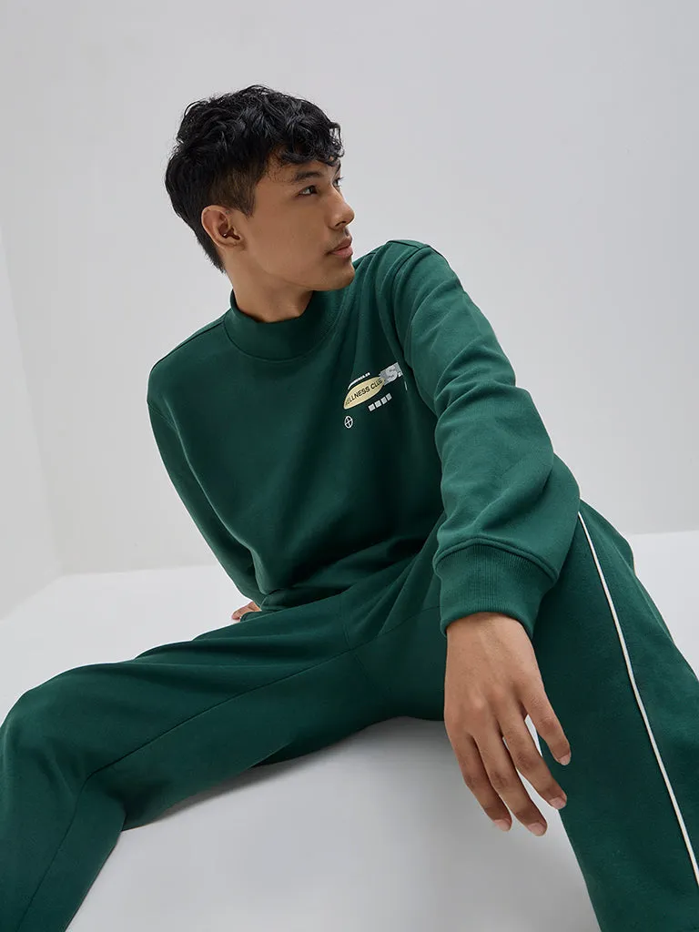 Studiofit Dark Green Printed Relaxed-Fit Cotton-Blend Sweatshirt