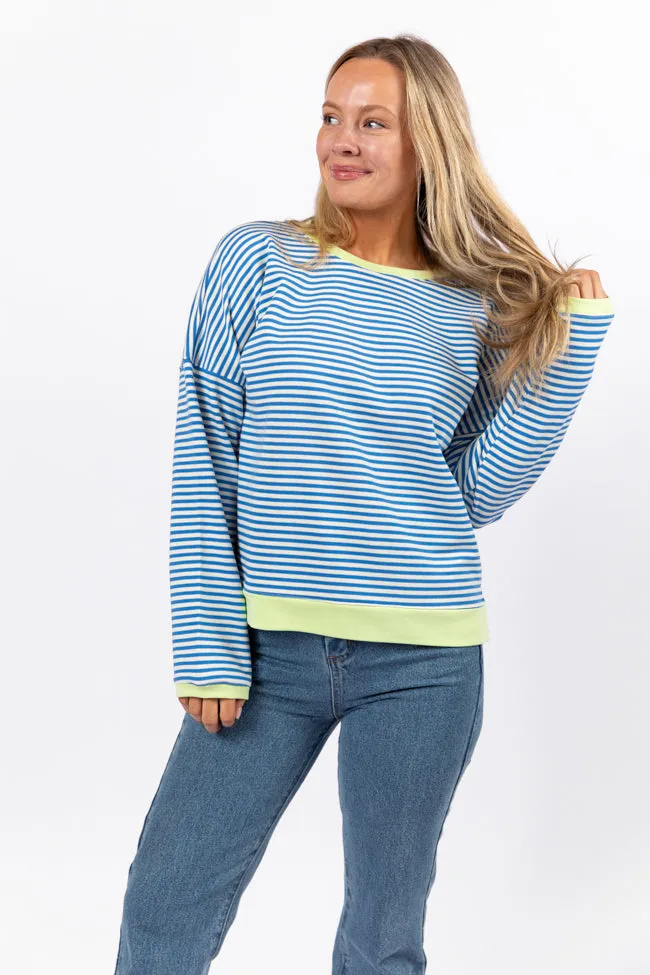 Think On It Blue Striped Contrast Trim Pullover FINAL SALE