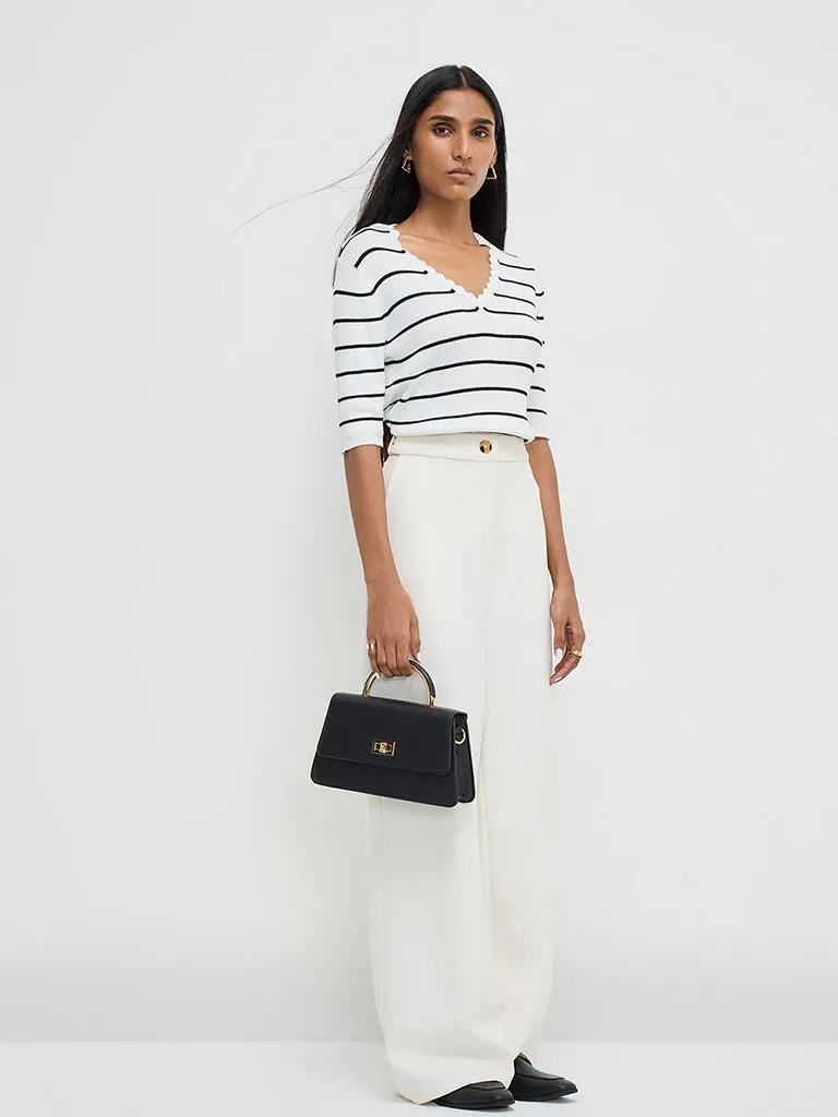 Wardrobe White Striped Ribbed Sweater