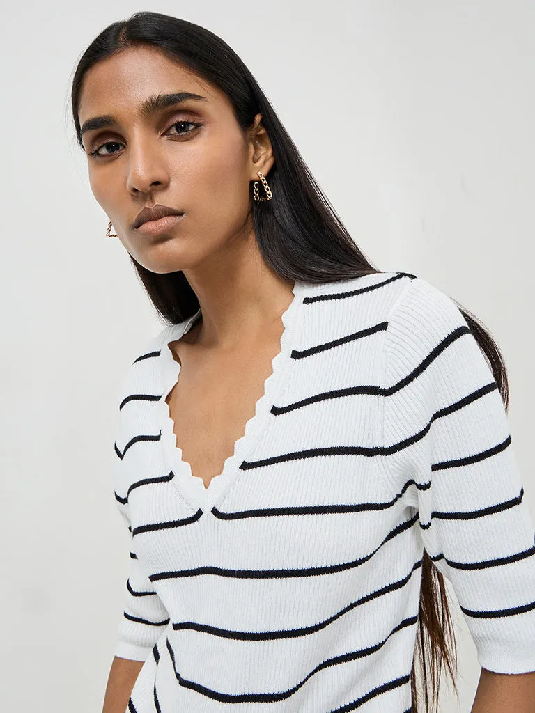 Wardrobe White Striped Ribbed Sweater