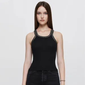 Whipstitch Ribbed Tank Top (Black   Black)